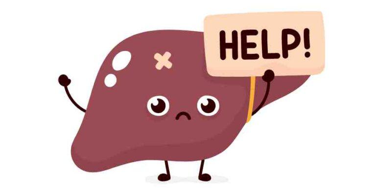 cartoon liver holding up a help sign